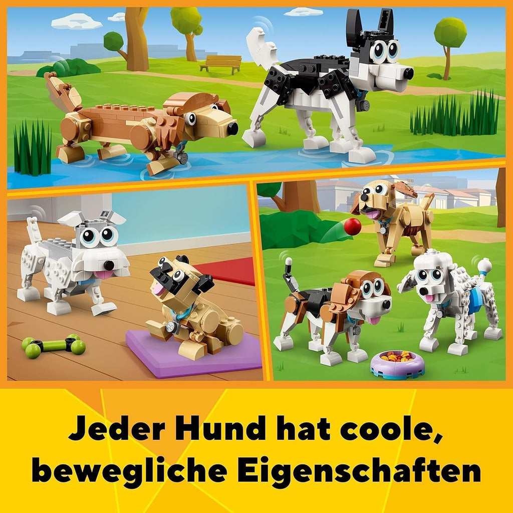 LEGO 31137 Creator 3In1 Set de câini drăguți cu figuri de animale Teckel, Pug, Poodle și multe altele, jucărie pentru copii 7+, cadou pentru iubitorii de câini Seturi de constructie Besuche den LEGO-Store