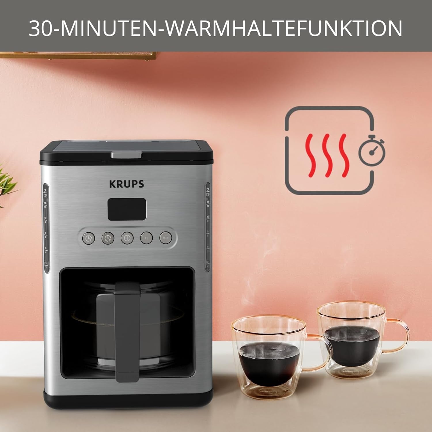 Machine à café expresso avec filtre Krups KM442D Premium | 10-15 tasses | 1000 watts | programmable | fonction maintien au chaud | acier inoxydable | noir