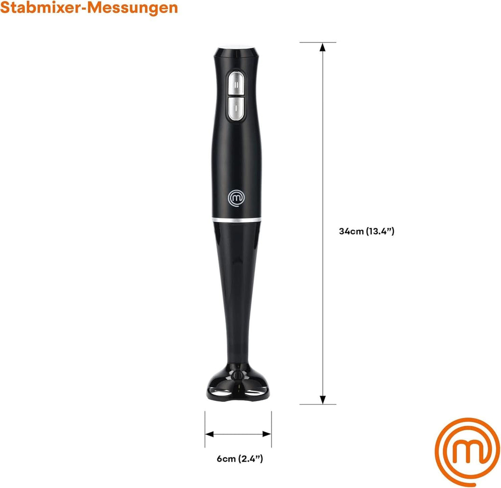 Masterchef Stabmixer, Pürierstab Mit Spritzschutz, Zauberstab Küchengerät, Elektrische Mixstab Hand Blender Mit 2 Geschwindigkeiten, Eintauchfunktion, Spülmaschinenfeste Komponenten, 200W, Schwarz Bucatarie Naty Shop