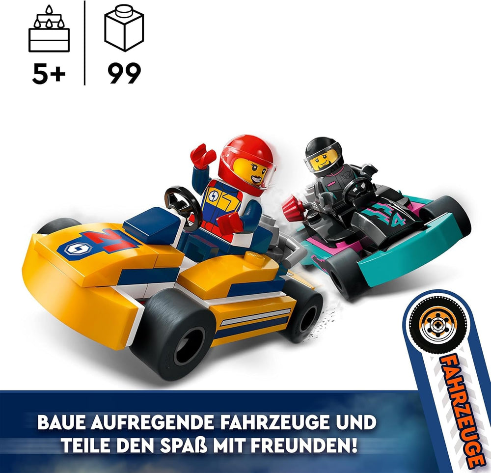 LEGO City Go-Karts avec pilotes, ensemble de 2 figurines pilotes et voitures de course, jouet de voitures pour garçons et filles de 5 ans, cadeau amusant pour les enfants 60400 ensembles de construction Besuche den LEGO-Store