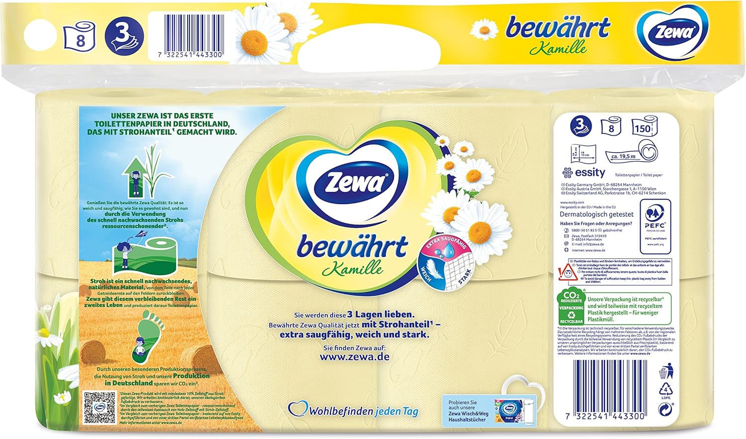 Zewa Proven Camomille Papier toilette avec paille 7X 8Rolls