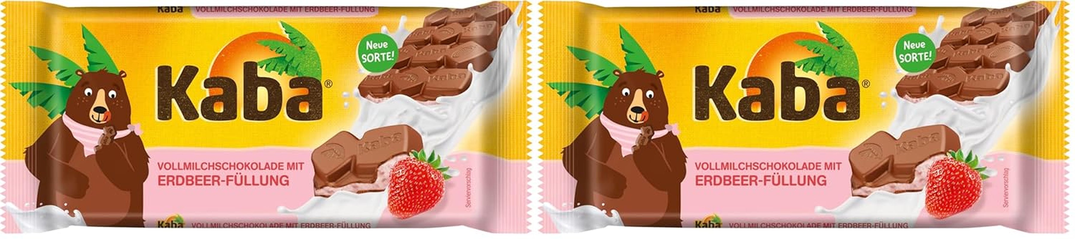 Kaba Chocolat au lait avec crème de fraise, barre de chocolat fourrée, barre de 90 g, chocolat fondant avec crème fruitée à la fraise et saveur originale Kaba (lot de 2)