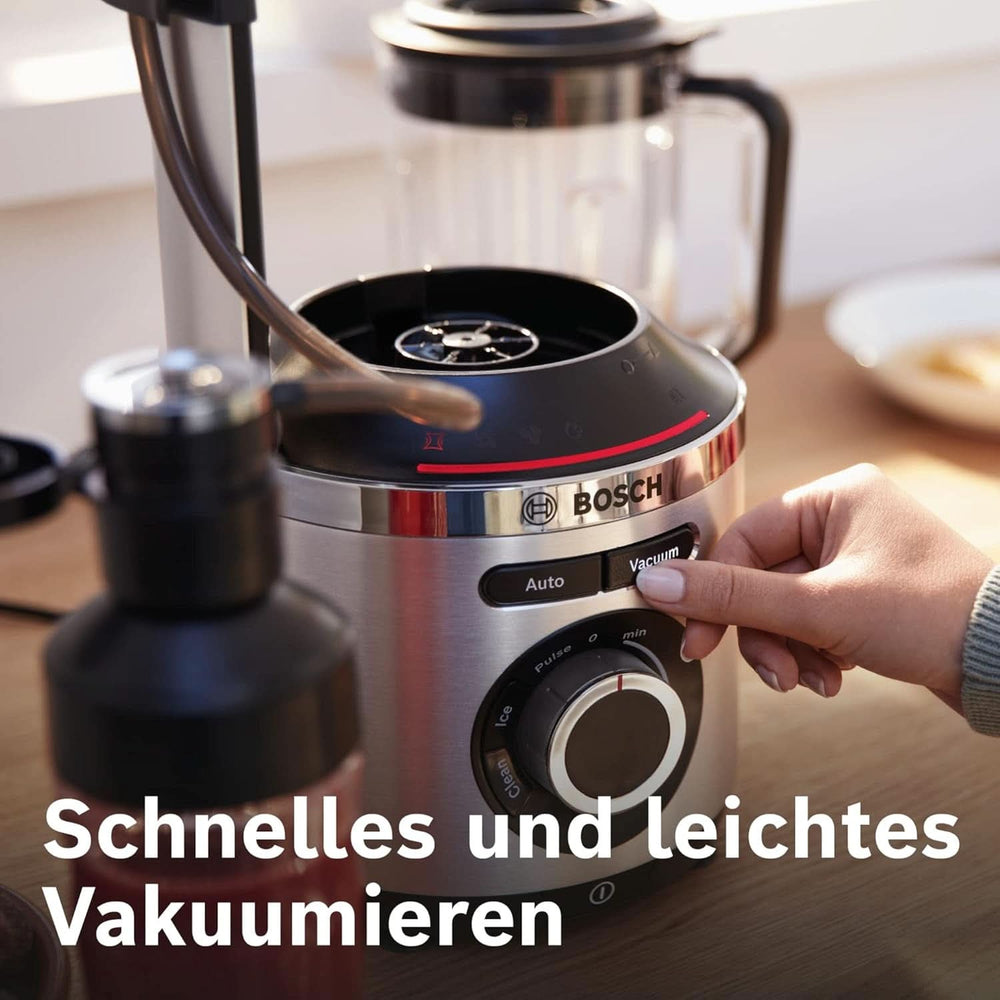 Bosch Vakuum-Standmixer Vitapower Series 8 MMBV621M, Starke Mixleistung, Vitaminschonende Zubereitung, 4 Automatikprogramme, Vakuum-Togo Flasche, 37 000 U/Min, 1000 W, Silver Mother and Child Naty Shop