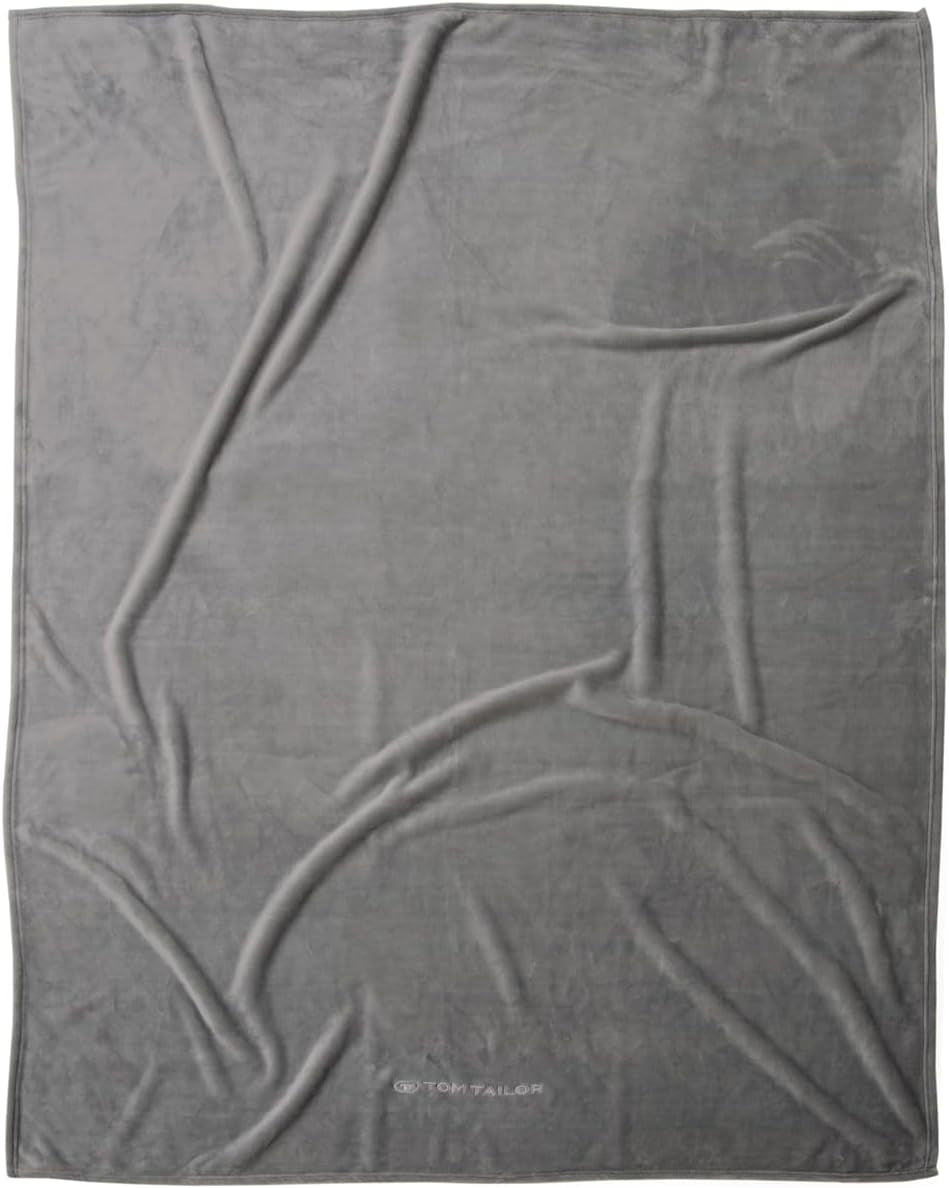 TOM TAILOR Couverture Wellsoft, 150X200 Cm, 100% Polyester/ Wellsoft, brodée avec logo, WELLSOFT BLANKET Orange (Warm Coral) Couvertures et couettes Naty Shop Gris 150X200 Cm