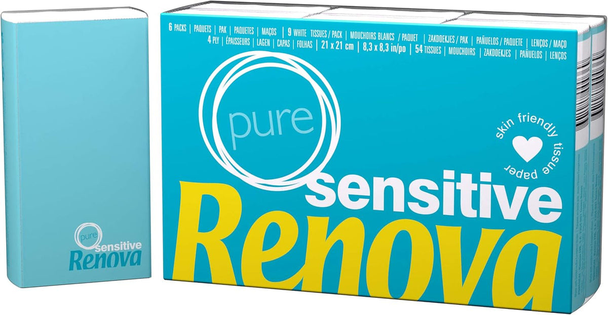 Renova Mouchoirs Sensitive Pure - 6 paquets de serviettes blanches