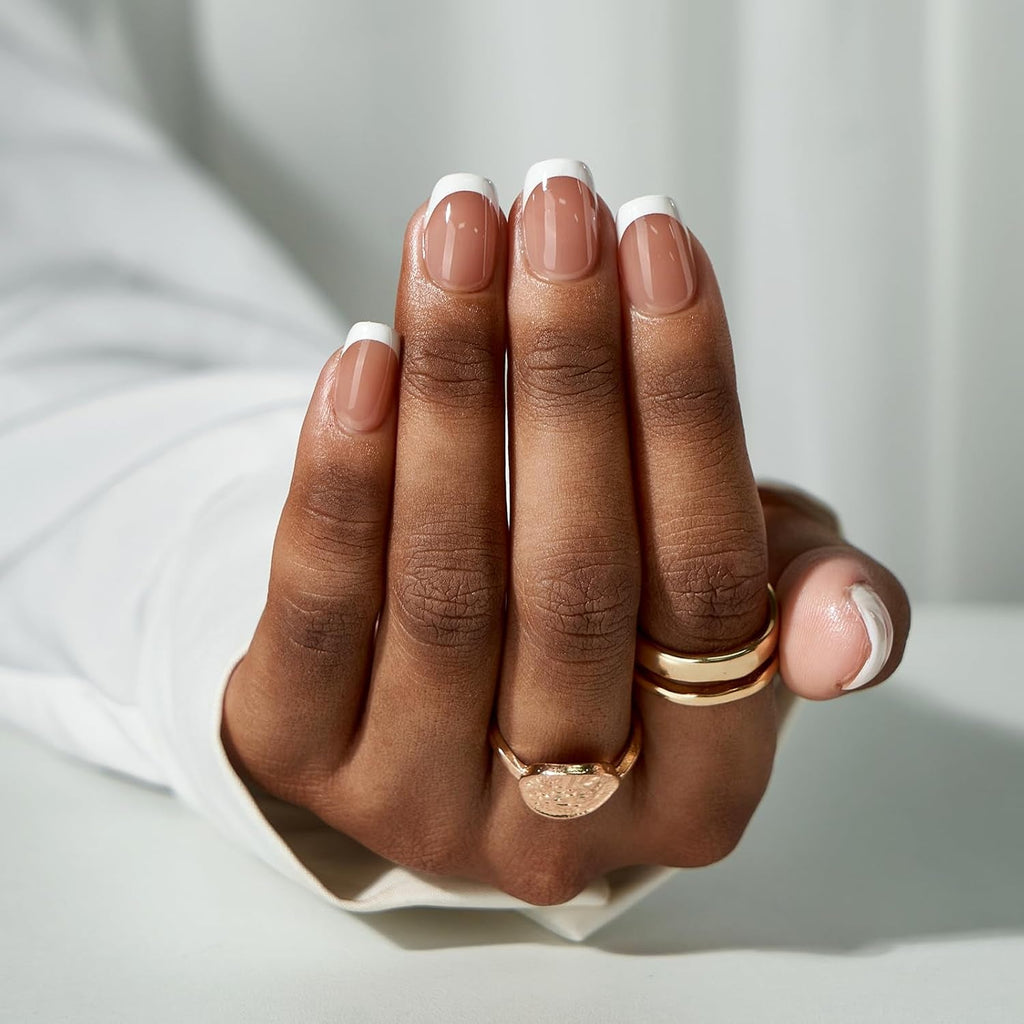 Btartbox Unghii False Scurte și Pătrate, Model Baby Boomer, pentru Lipire, Unghii False Albe, Roz Gradient, Unghii Artificiale Scurte cu Lipici de Unghii, 30 Bucăți Unghii False Artificiale Pătrate