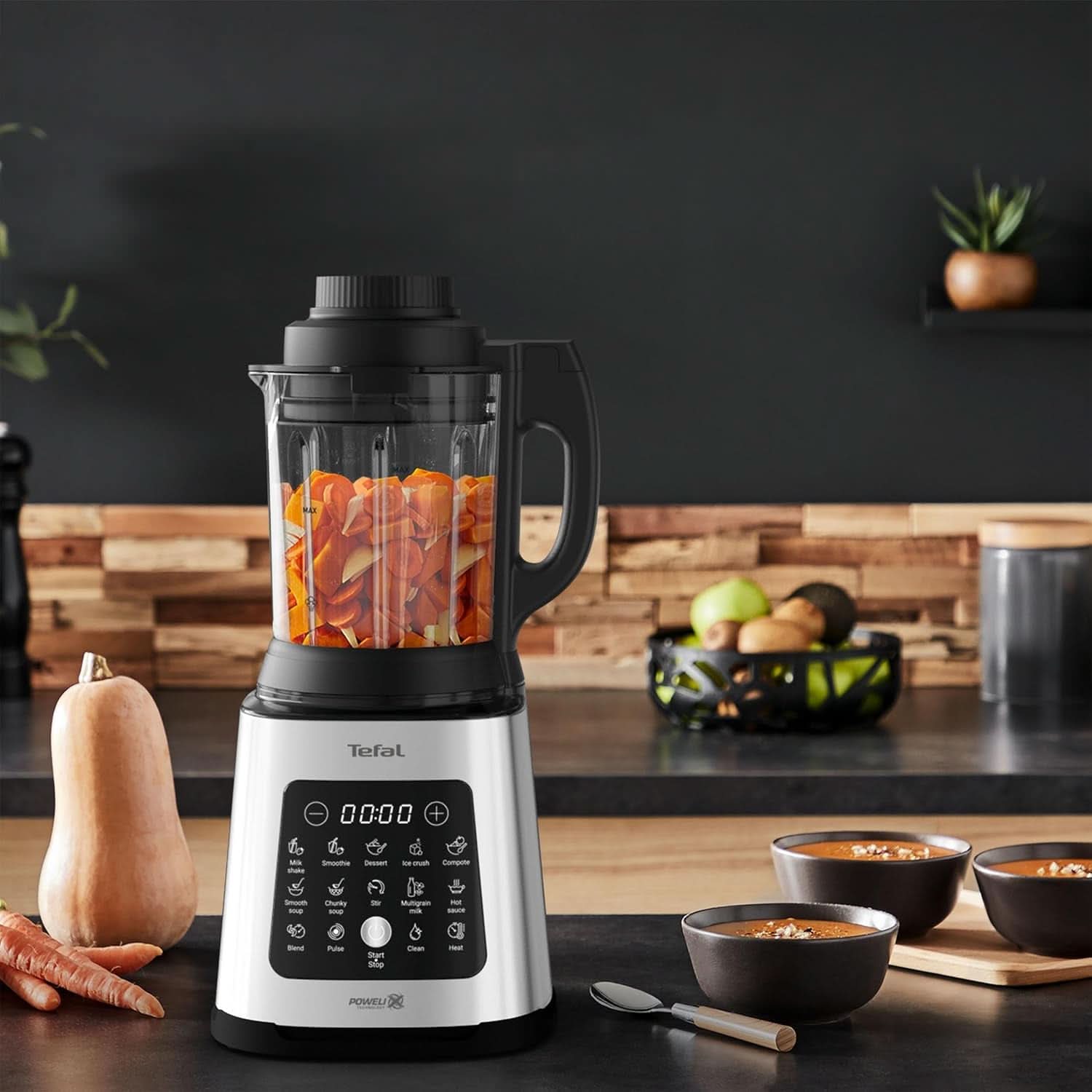 Tefal Perfectmix Cook Hochgeschwindigkeits-Standmixer, Mit Kochfunktion, 10 Auto-Programme, Heiße Und Kalte Rezepte, Abnehmbare Klingen, Inkl. Dampfkorb, Silber/Schwarz, BL83SD30 Cuisine Naty Shop