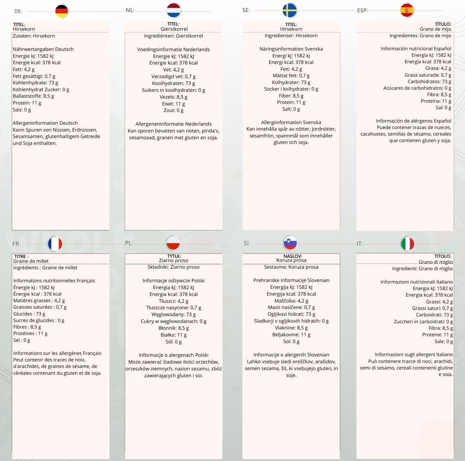 Millet à grains entiers - sans OGM - naturel - végétalien - sans produits laitiers - sans sucre ajouté - 1 kg