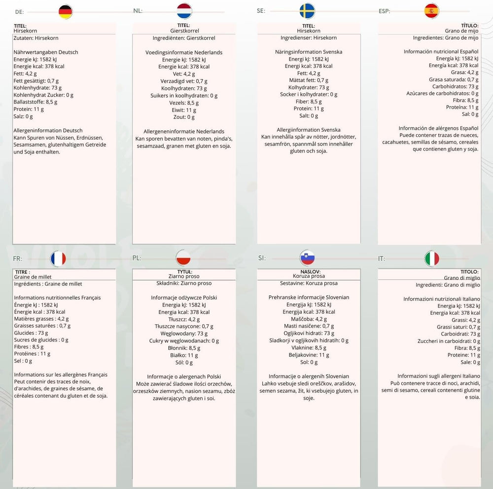 Millet à grains entiers - sans OGM - naturel - végétalien - sans produits laitiers - sans sucre ajouté - 1 kg