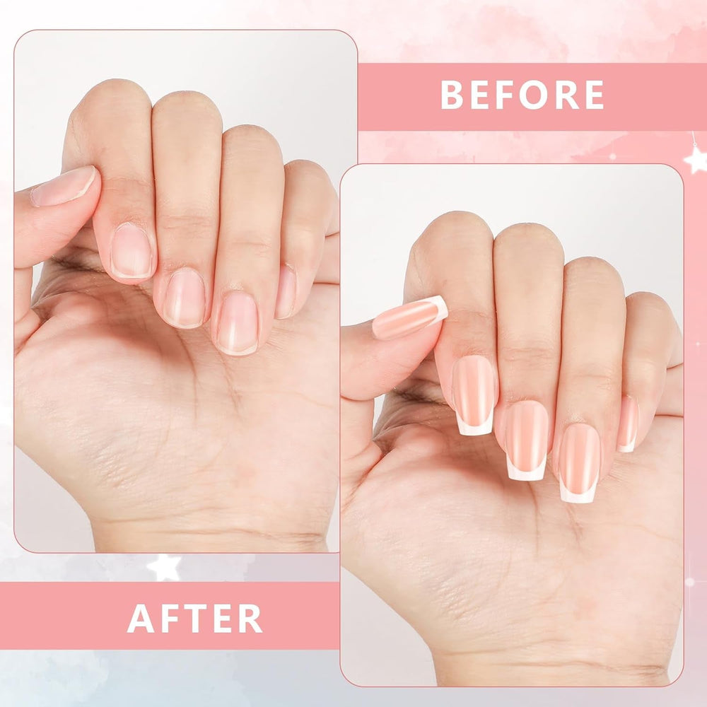 360 pièces d'ongles artificiels français, faux ongles rectangulaires moyens avec fausse lime à ongles, pointes naturelles à presser pour dames et femmes