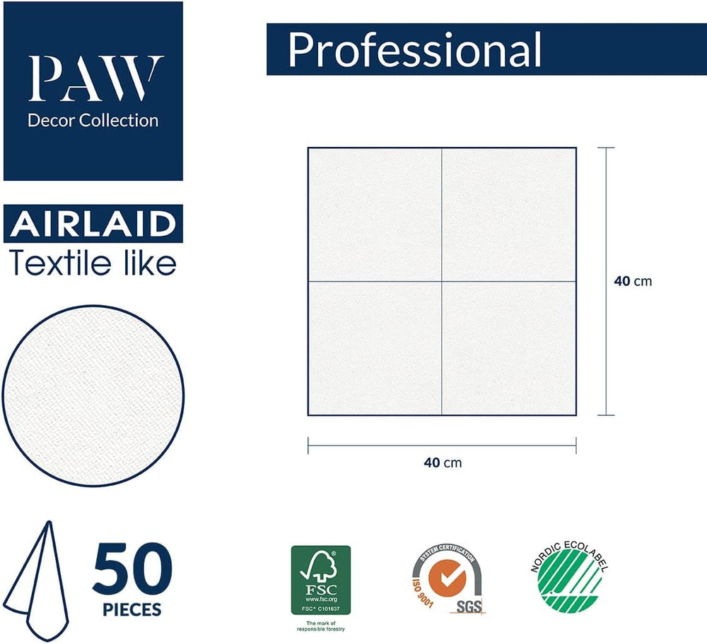 PAW - Serviettes Airlaid (40 x 40 cm) I 50 pièces I Parfaites pour Noël, l'hiver, les vacances I Décorations de table pour le réveillon de Noël I Serviettes en tissu Airlaid Branches d'hiver I Branches d'hiver