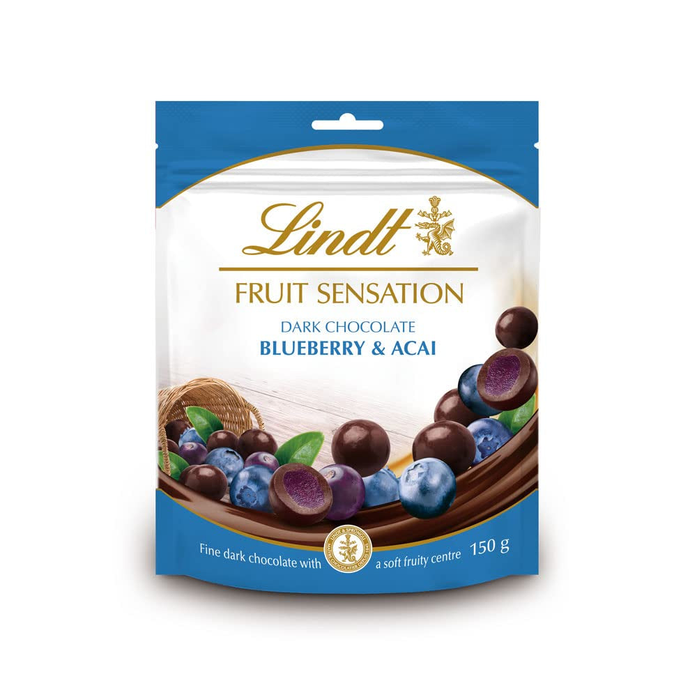 Lindt Chocolate Sensation Fruits Myrtille et Açaï | 150g | Sphère de chocolat noir fourrée aux fruits raffinés à base de pomme | Cadeau de chocolat | Cadeau chocolat