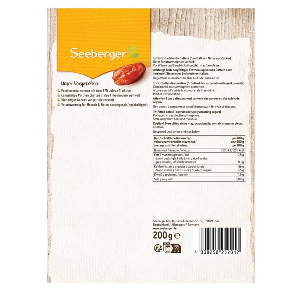 Seeberger Dattes sucrées au miel, à chair crémeuse, 13 x 200 grammes Produits déshydratés Naty Shop