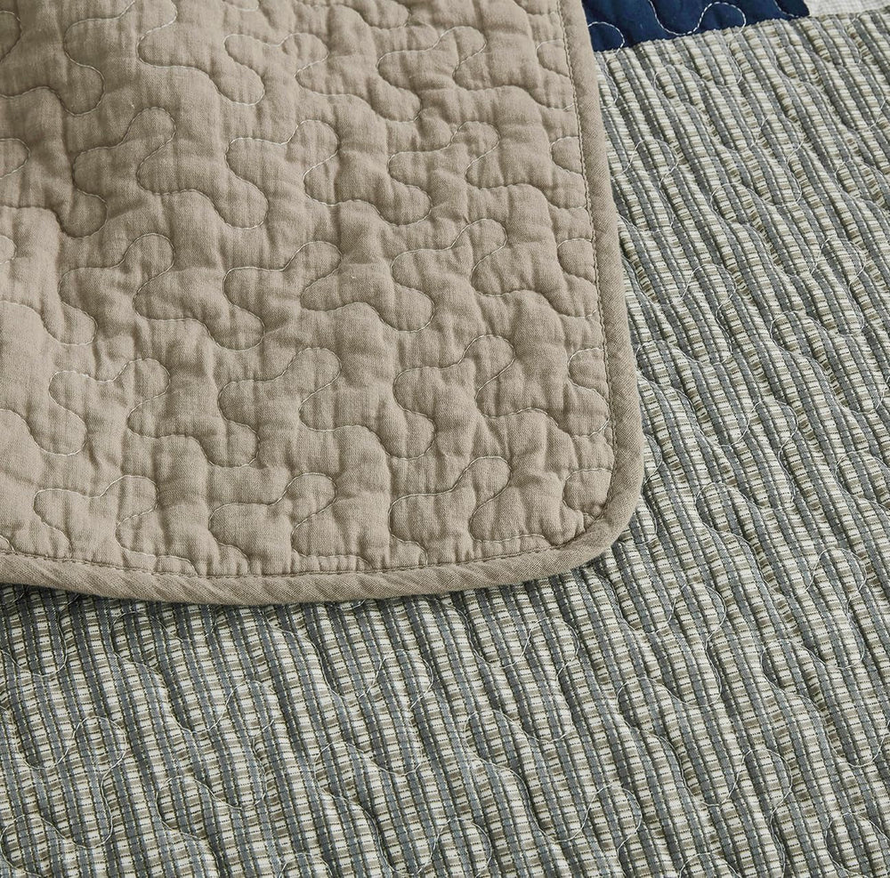 Chezmoi Collection Ensemble de courtepointe Addy Patchwork en coton prélavé léger réversible toutes saisons surdimensionné 3 pièces bleu marine blanc gris taupe courtepointes et courtepointes à carreaux Naty Shop