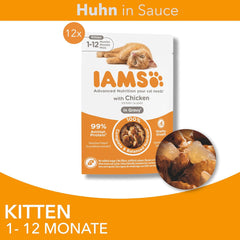 IAMS Delights Kitten Nassfutter - Multipack Katzenfutter mit Hunn in Sauce, Futter de haute qualité pour les enfants de 1 à 12 mois, 12 x 85 g