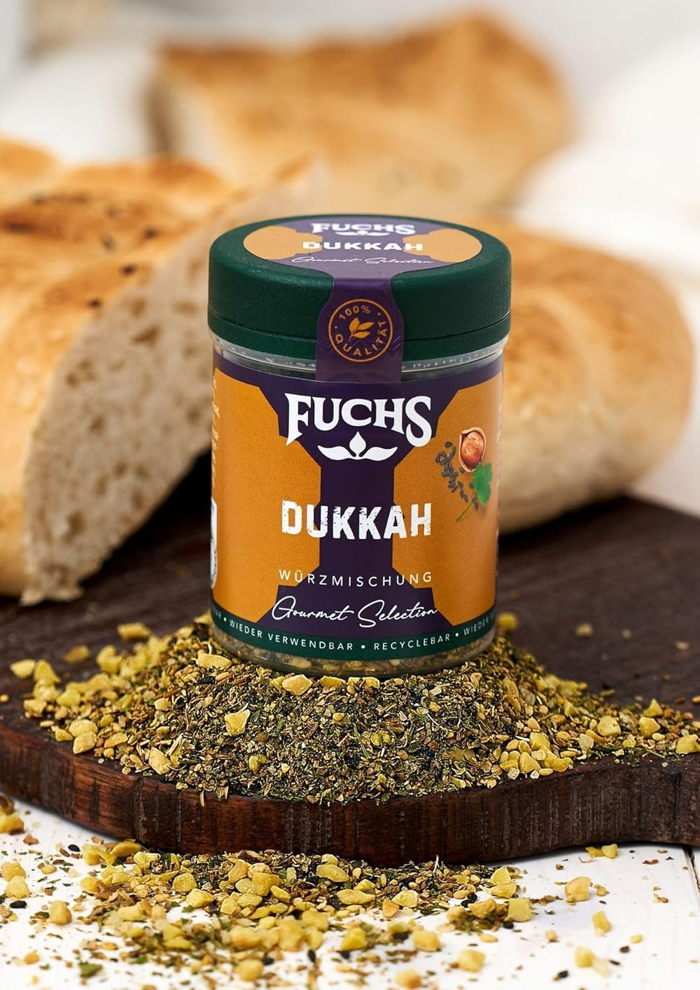 Fuchs Gewürze Gourmet Selection Naher Osten-Afrika – Dukkah Gewürzmischung, nachfüllbarer Gewürz Mix, zum Verfeinern von Fisch und Lamm, végétalien, 50 g