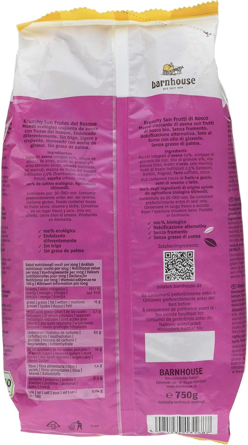 Barnhouse Muesli Krunchy Fruits du Soleil, 750 grammes de céréales Naty Shop