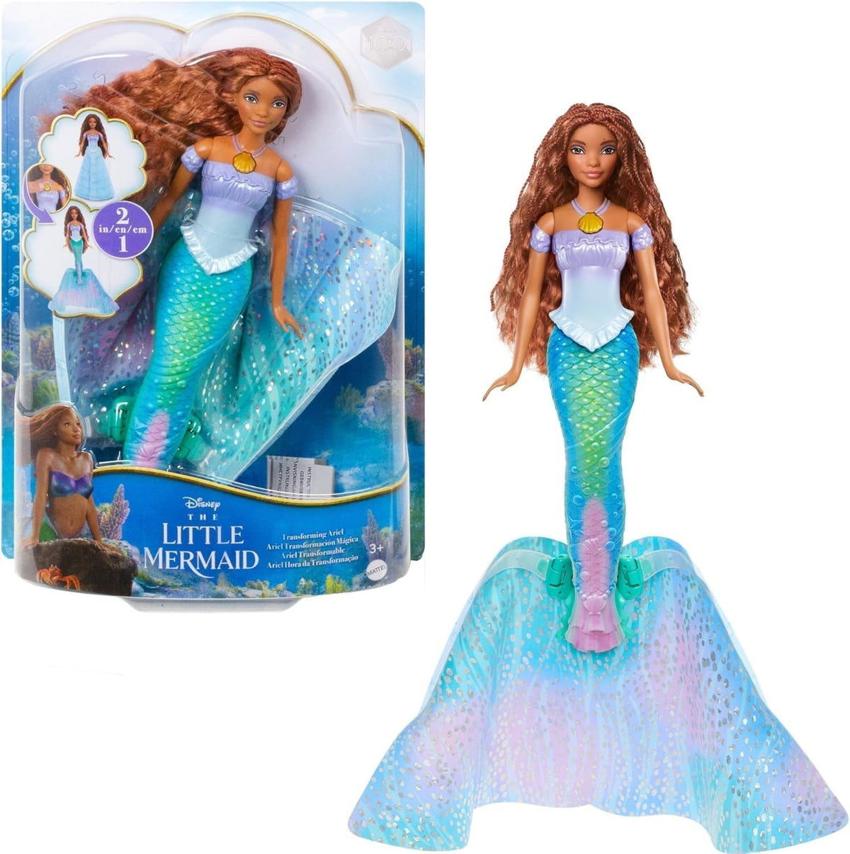 Mattel Disney Princess Ariel Poupée, inspirée du film La Petite Sirène, Transformation : Jouet Sirène-Homme, Mobile, Cadeaux Disney, Jouets de 3 ans, HLX13 Naty Shop Dolls Titre par défaut