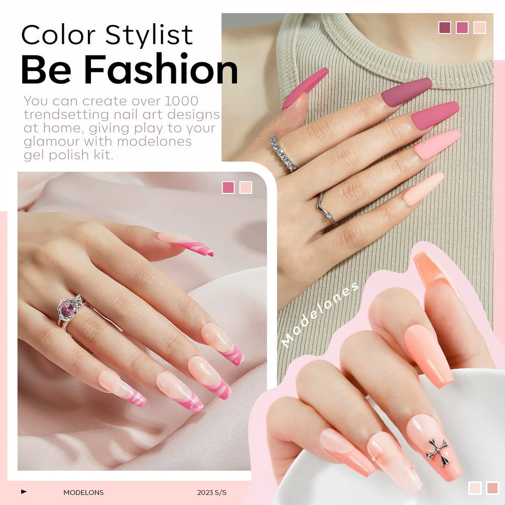 Modelones Ensemble de Vernis à Ongles Gel 35 Pièces, Ensemble de Vernis à Ongles UV avec Lampe 48W, Ensemble de Vernis à Ongles Gel Nude Marron Blanc Rose, Ensemble de Vernis à Ongles Gel UV avec Top Coat Base Nail Studio Set