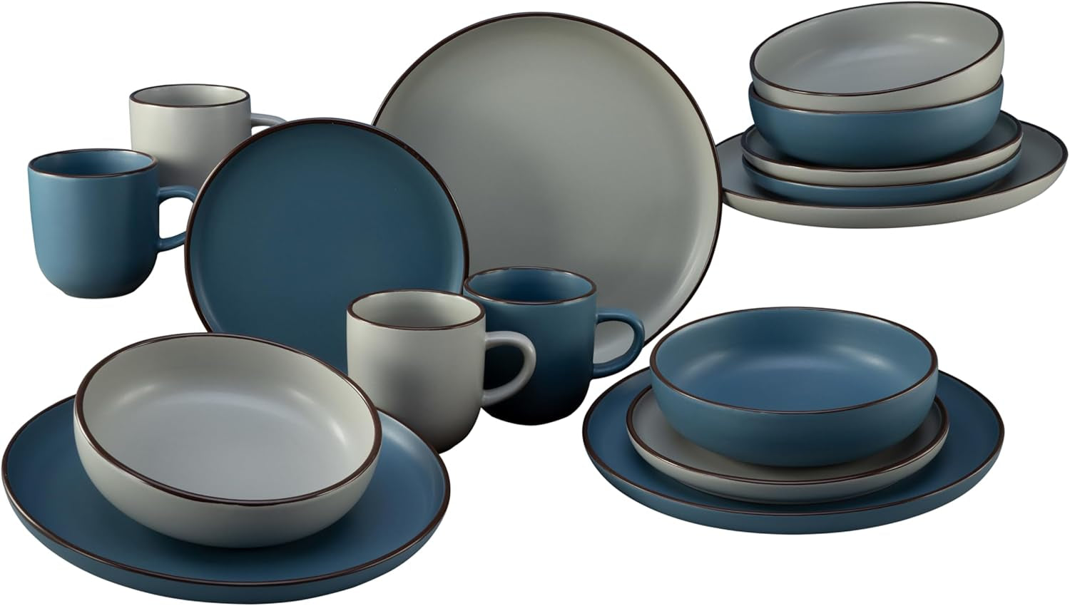 CreaTable, 21016, série moderne Scandic bleu-gris, service de table 16 pièces, service combiné en porcelaine, passe au lave-vaisselle et au micro-ondes, fabrication de qualité