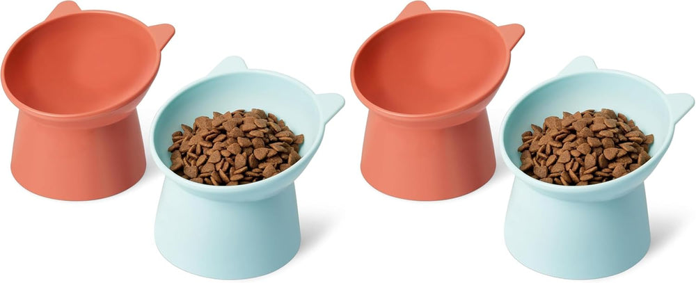 Amazon Basics Futternäpfe für Katzen, Katzenohrform, 2er-Pack, 13,2 × 13,2 × 11,4 cm, orange et bleu