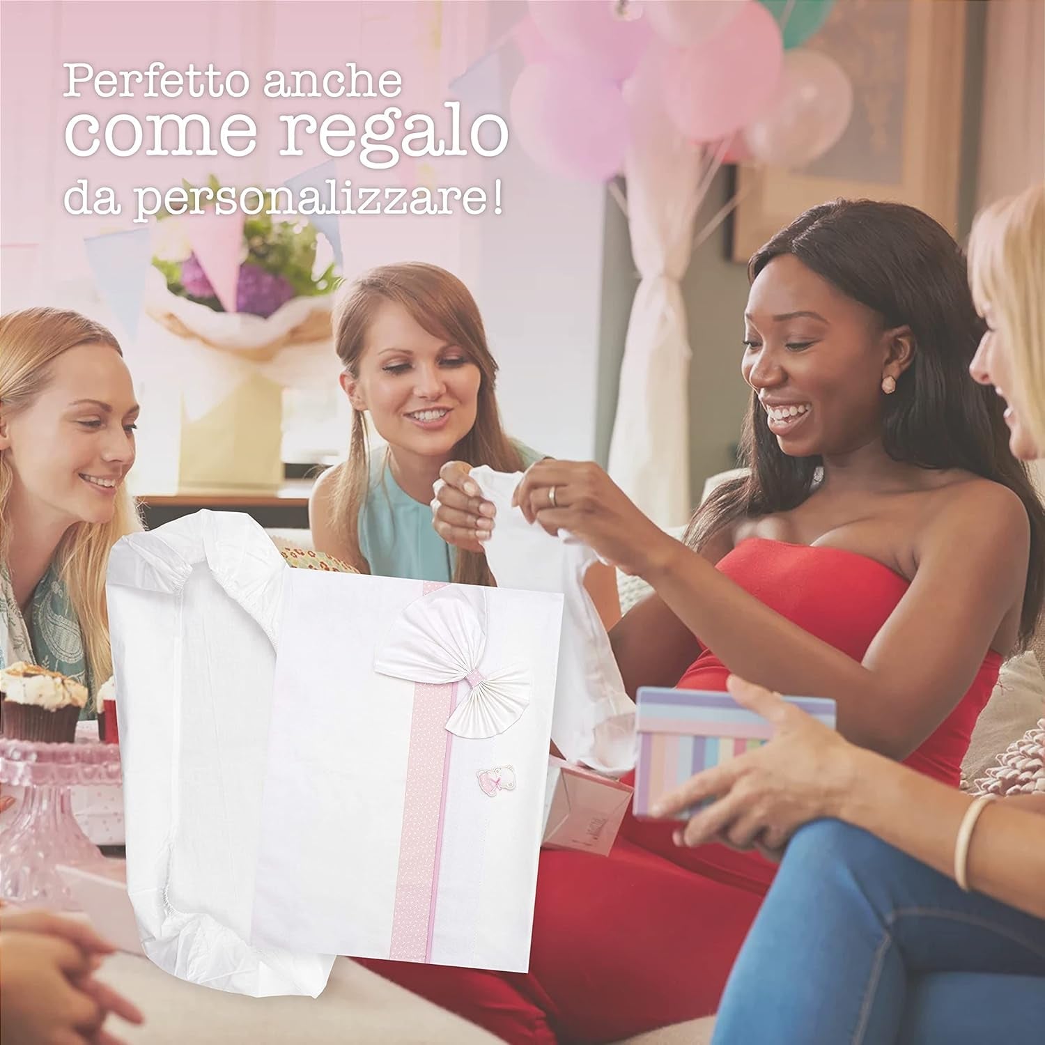 Parure de lit nacelle blanche et rose, composée de 1 drap-housse, 1 drap supérieur avec ruban Aïda à broder et 1 taie d'oreiller, 100% coton, Made in Italy Couettes et couettes Naty Shop