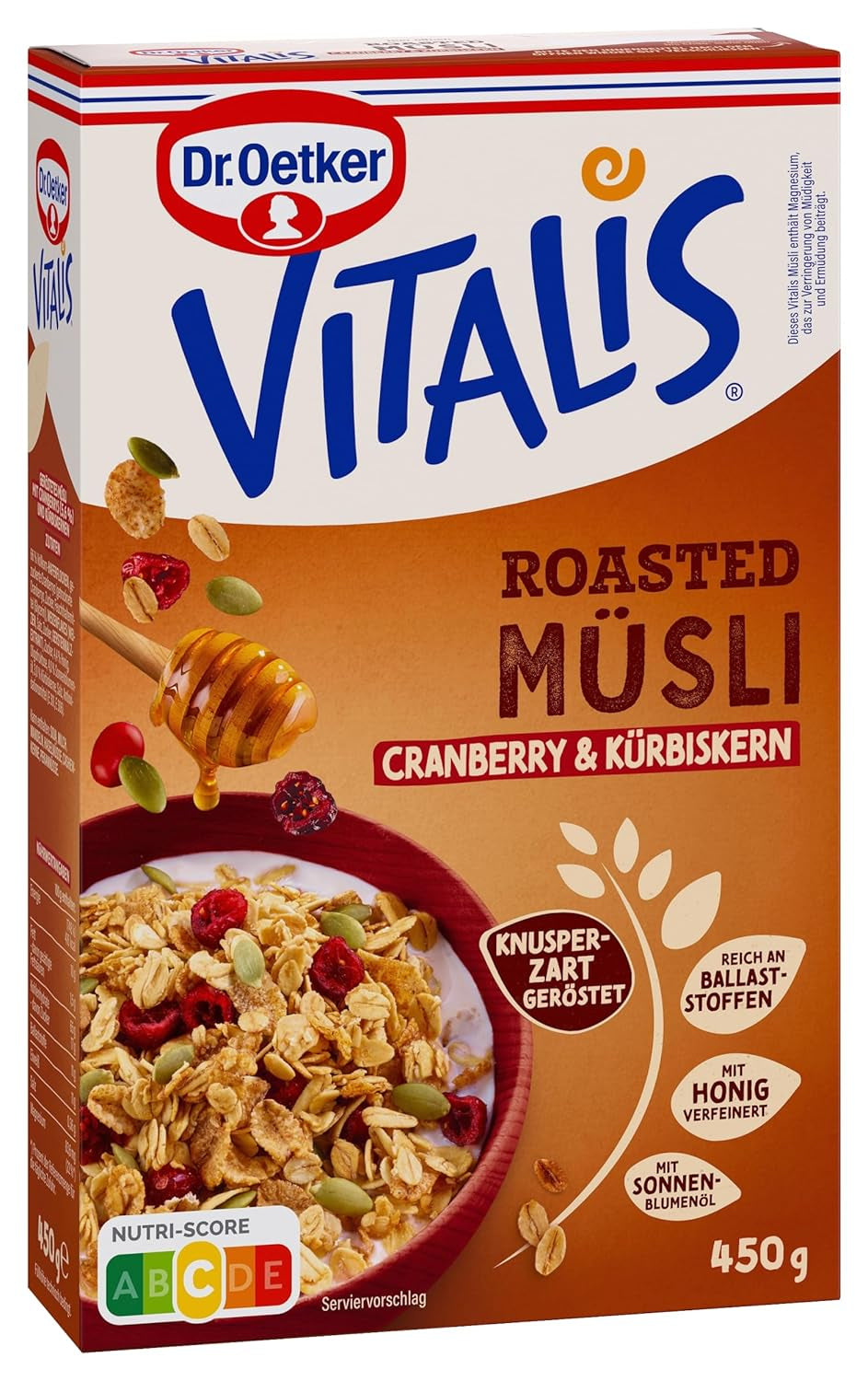 Dr. Oetker Vitalis Muesli grillé aux canneberges et graines de citrouille : Muesli grillé aux canneberges séchées, paquet de 8 (8 x 501 g)