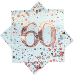 Serviettes Sparkling Fizz 60ème Or Rose 33 cm x 33 cm 3 épaisseurs 16 pièces