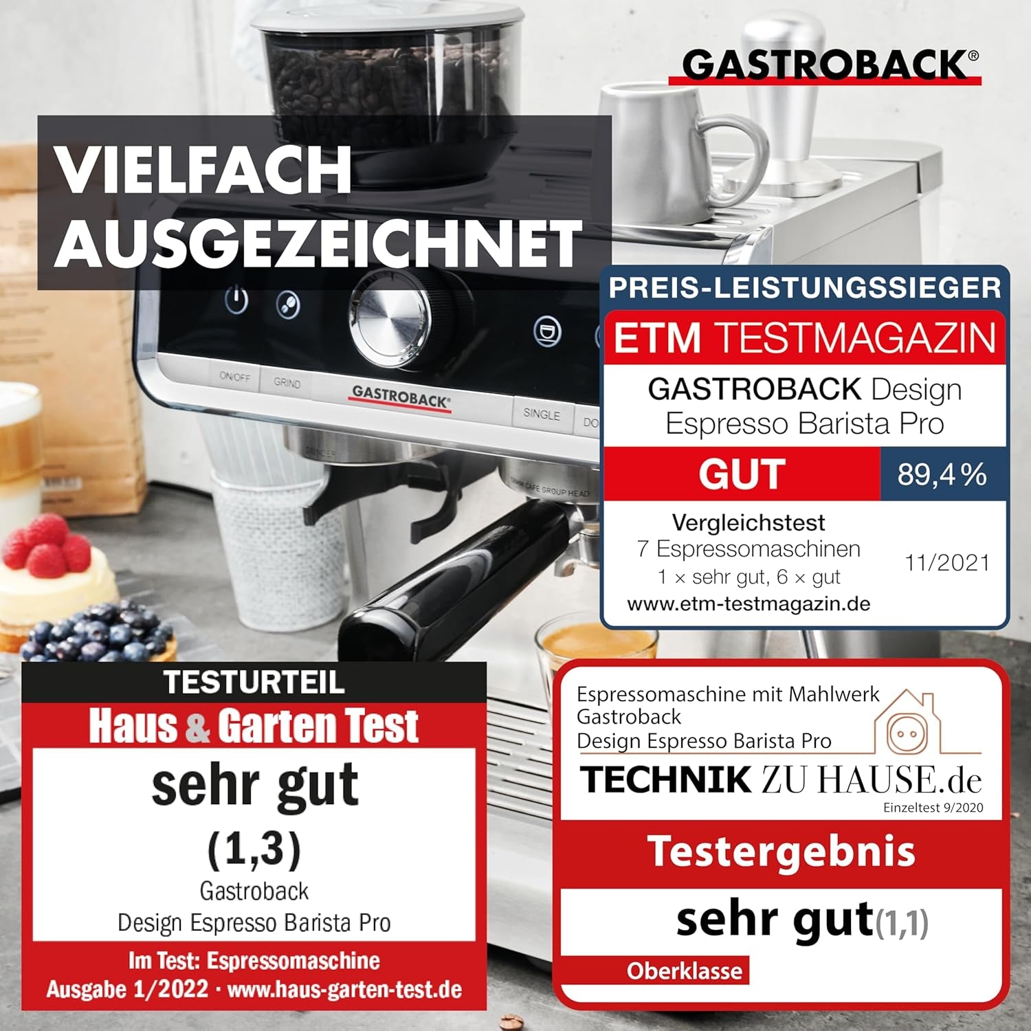 Machine à expresso GASTROBACK avec moulin comprenant pot à lait, presse-agrumes et porte-filtre en acier inoxydable - Machine à expresso Barista avec mousseur à lait - Machine à expresso avec 30 réglages de mouture