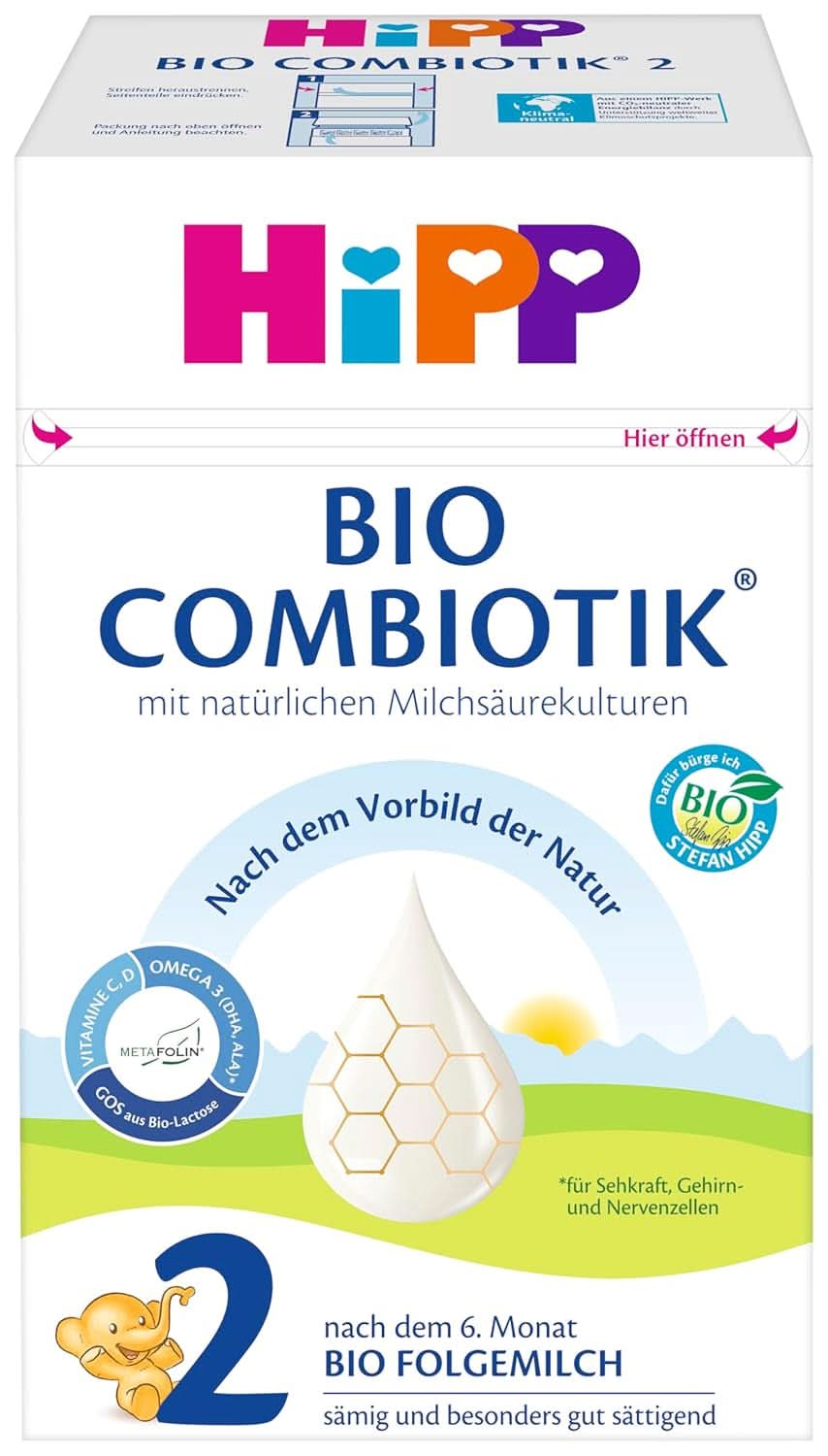 Hipp Organic Milk Food 2 BIO Combiotik, Pack de 4 (4 x 600 grammes) Mère et Bébé Naty Shop NOUVEAU - 2 Bio Combiotics 4 x 600 grammes