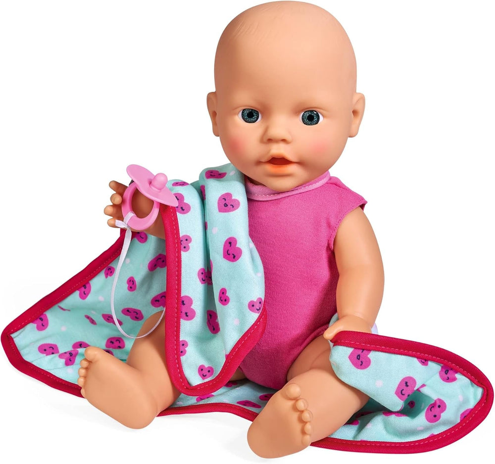 Simba 105030071 - New Born Baby mit Schmusedecke, Vollvinylpuppe mit Trink- und Nässfunktion, Schmusedecke und Schnuller, 30cm, Spielpuppe, Babypuppe ab 2 Jahre