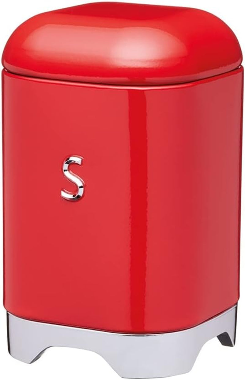 KitchenCraft Lovello Boîte à thé en acier blanc Surface texturée Style années 1950 avec couvercle pour thé en vrac et sachets de thé 11 cm x 11 cm x 19 cm Blanc glacé Naty Shop Sucre rouge/argenté