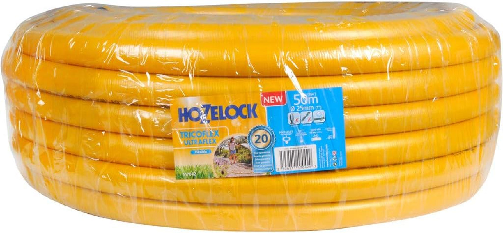 HOZELOCK - Furtun Tricoflex Ultraflex Ø 12,5 mm (1/2") 20 M: Furtun flexibil de grădină, rezistent la intemperii, la răsucire și îndoire, fabricat din 40% PVC reciclat [117002], galben