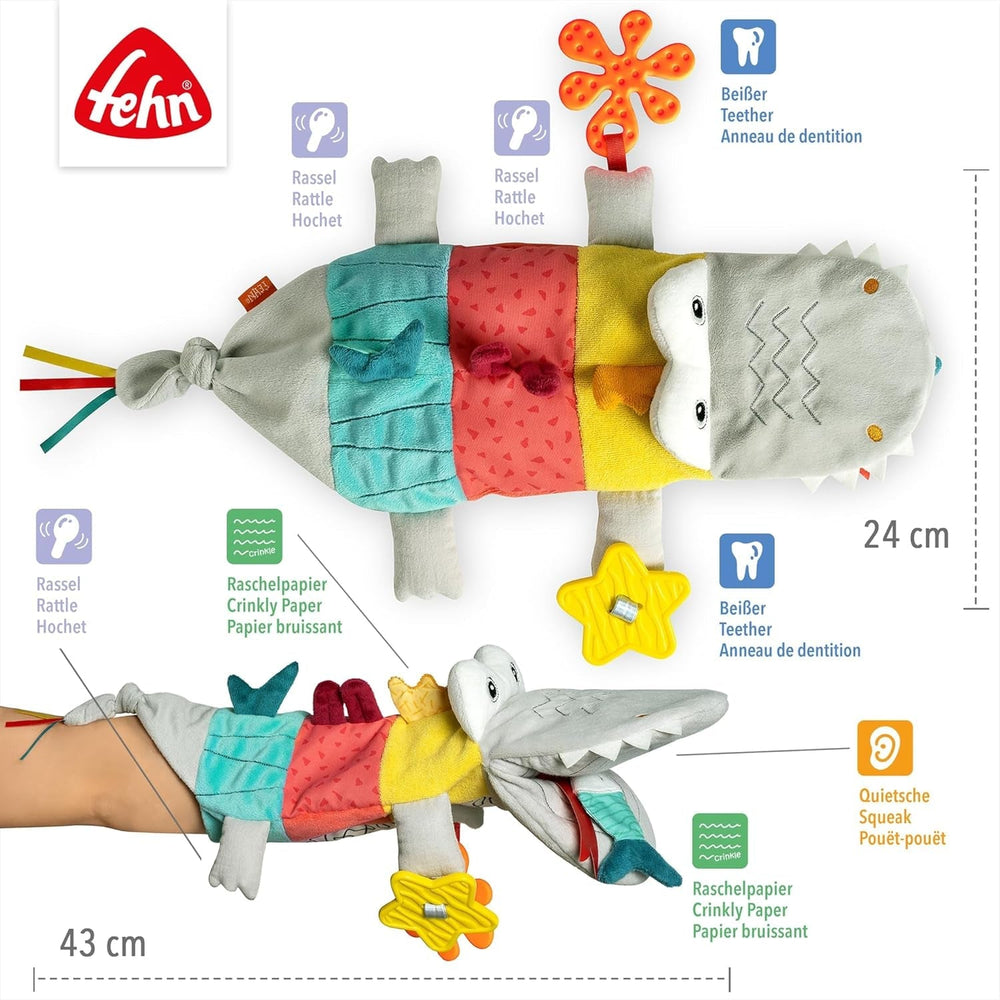 Fehn Marionnette bébé Crocodile - Jouet en peluche avec hochet, papier bruissant, anneau de dentition et couineur - Marionnette bébé - Jouet à éclater pour bébés et tout-petits à partir de 6 mois Jouets pour bébés Naty Shop