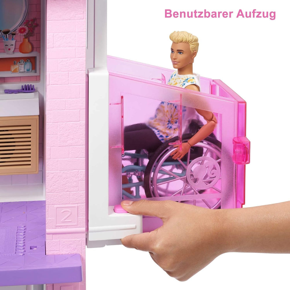 Barbie Dream House (114 cm), maison de poupée à 3 étages, piscine, toboggan, ascenseur pour fauteuil roulant, 75 accessoires, poupées, convient comme cadeau pour les enfants de 3 ans et plus, GRG93 Naty Shop Doll Houses
