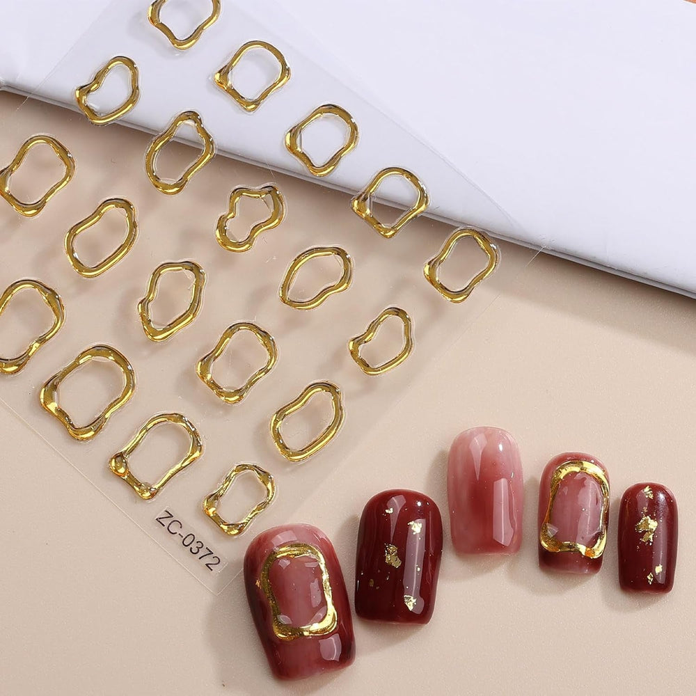 JMEOWIO 6 Blatt 3D Nail Sticker Goldene Unregelmäßige Geometrische Nail Art Sticker Selbstklebend Nagelaufkleber 5D Stereoskopisch Dekoration Nageldesign Zubehör
