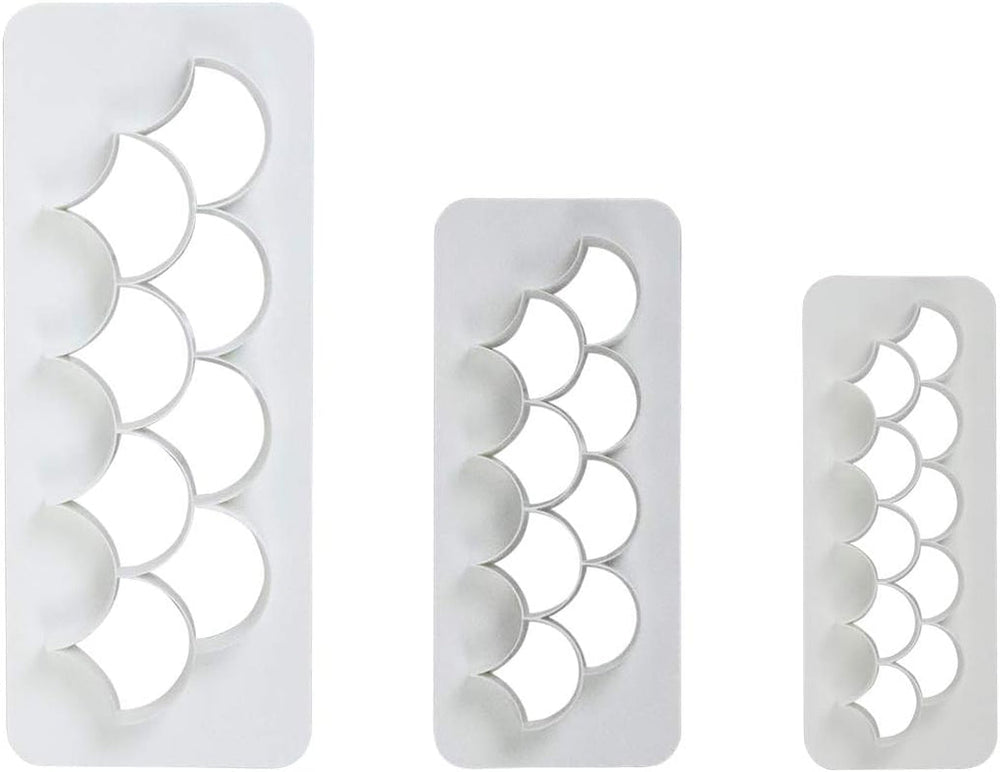 GMC194 Forme geometrice multiple pentru biscuiți - Solzi de pește/Scoică, Set de 3 forme geometrice pentru biscuiți, Solzi de pește, Mărimi mici, medii și mari, Plastic ABS, Multicolor