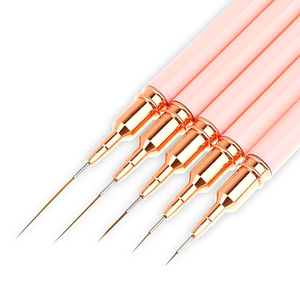 Nail Art Liner-Brush 5-Teiliges Gel-Nagellack-Malerei-Nagel-Punkt-Zeichnungs-Werkzeug für Lange Linien Kunst-Design-Stift-Set Metallgriff Nail-Art-Design-Binsel for Frauen
