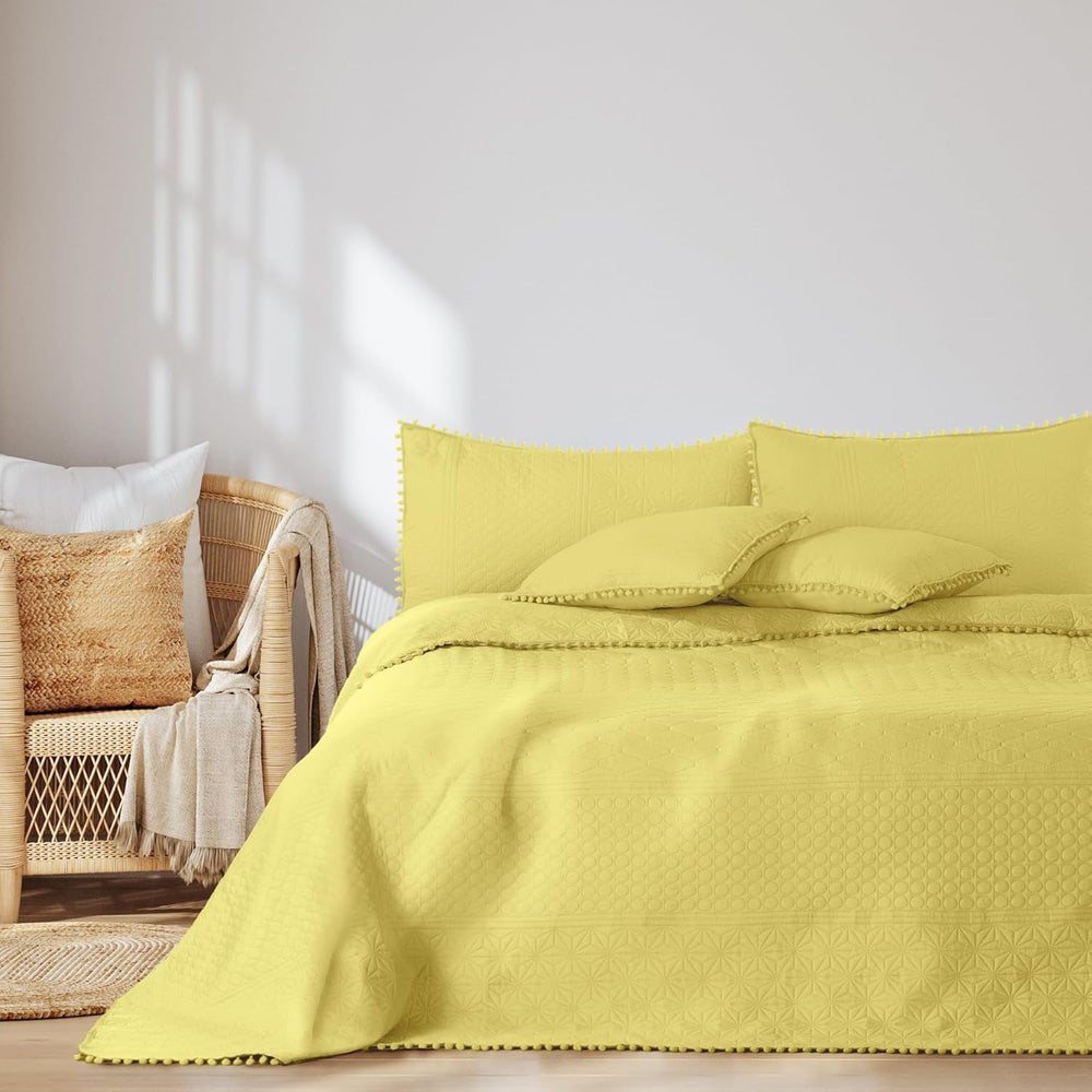 Ameliahome Couvre-lit avec pompons 220X240 Cm Couvre-lit double face Quilting par ultrasons Polyester Meadore Gris Lits et Couvertures Besuche den AmeliaHome-Store Meadore jaune 220X240 Cm