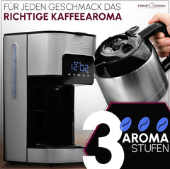Machine à café Profi Cook | 8-10 tasses | Minuterie | Commandes tactiles à capteur | Carafe thermos à double paroi de 1,2 litre | Sceau de saveur | Cafetière filtre en inox | PC-KA 1191