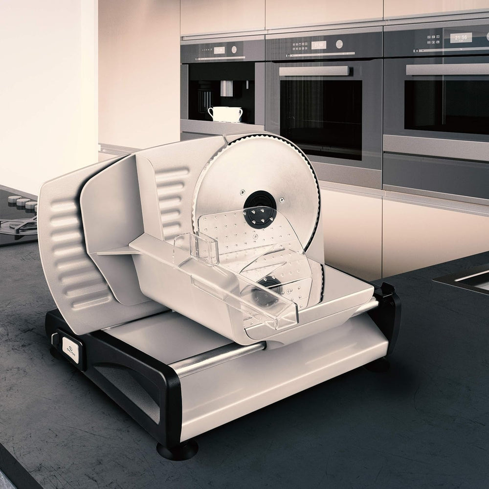 Allez! Trancheuse électrique universelle inox, lame inox 19 cm, contrôle de l'épaisseur de coupe jusqu'à 15 mm, 150 W Broyeurs et trancheurs Naty Shop