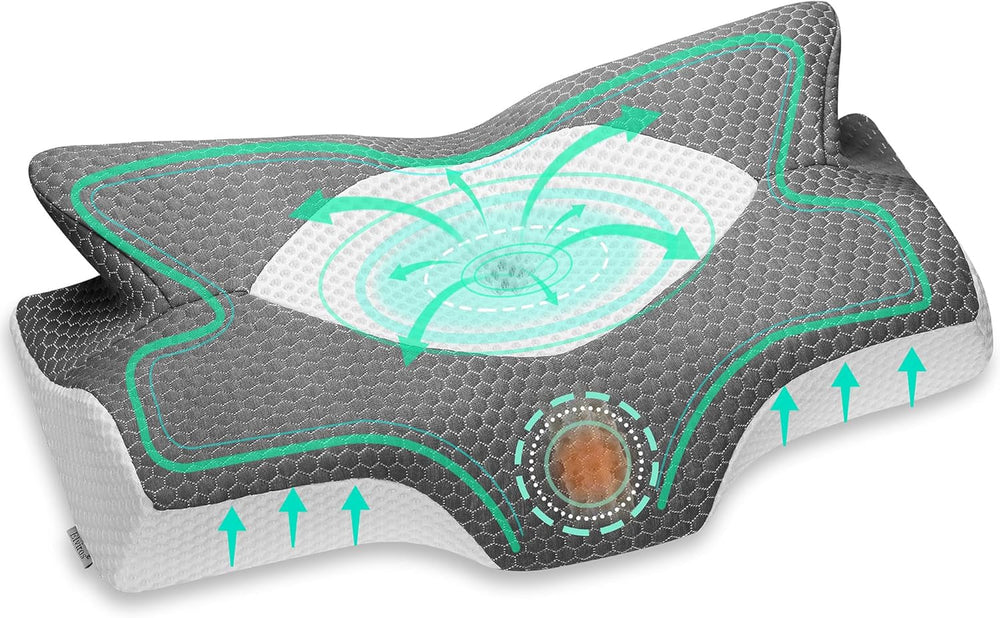 Elviros Oreiller Orthopédique en Mousse à Mémoire de Forme Curseur Latéral Oreiller de Soutien du Cou Oreiller pour Douleurs Cervicales Oreiller de Couchage Ergonomique pour Douleurs au Cou et aux Épaules 64 X 12,5/10,5 X 38 Cm Oreillers Orthopédiques Cervicaux Naty Shop Gris Foncé 54 X 11/9 X 33 Cm