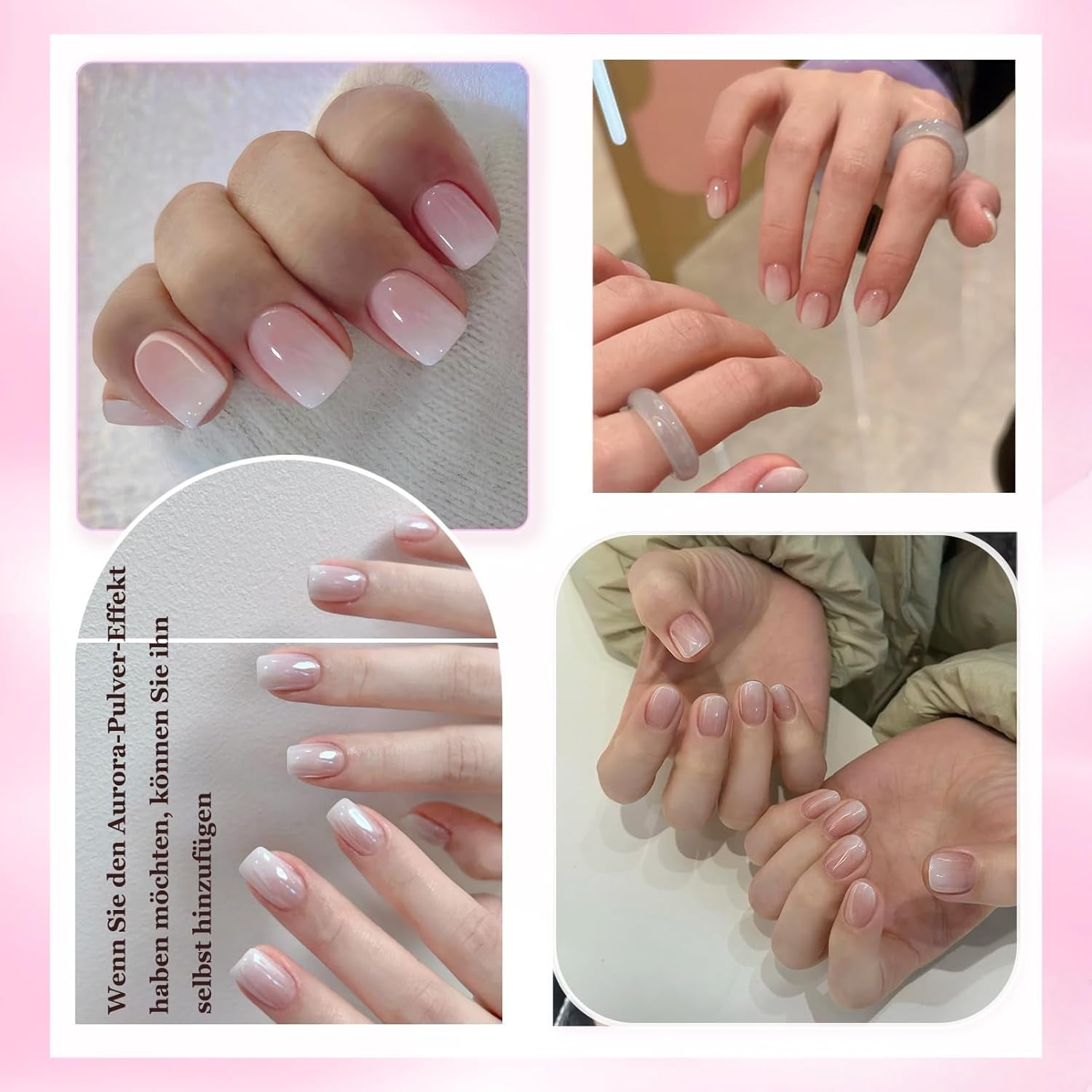 120 pcs faux ongles rose chair avec colle à ongles – 12 tailles courtes ovales carrées à presser – beaux ongles, colle sur ongles artificiels – convient pour la conception d'ongles DIY des femmes (dégradé rose Squaval)