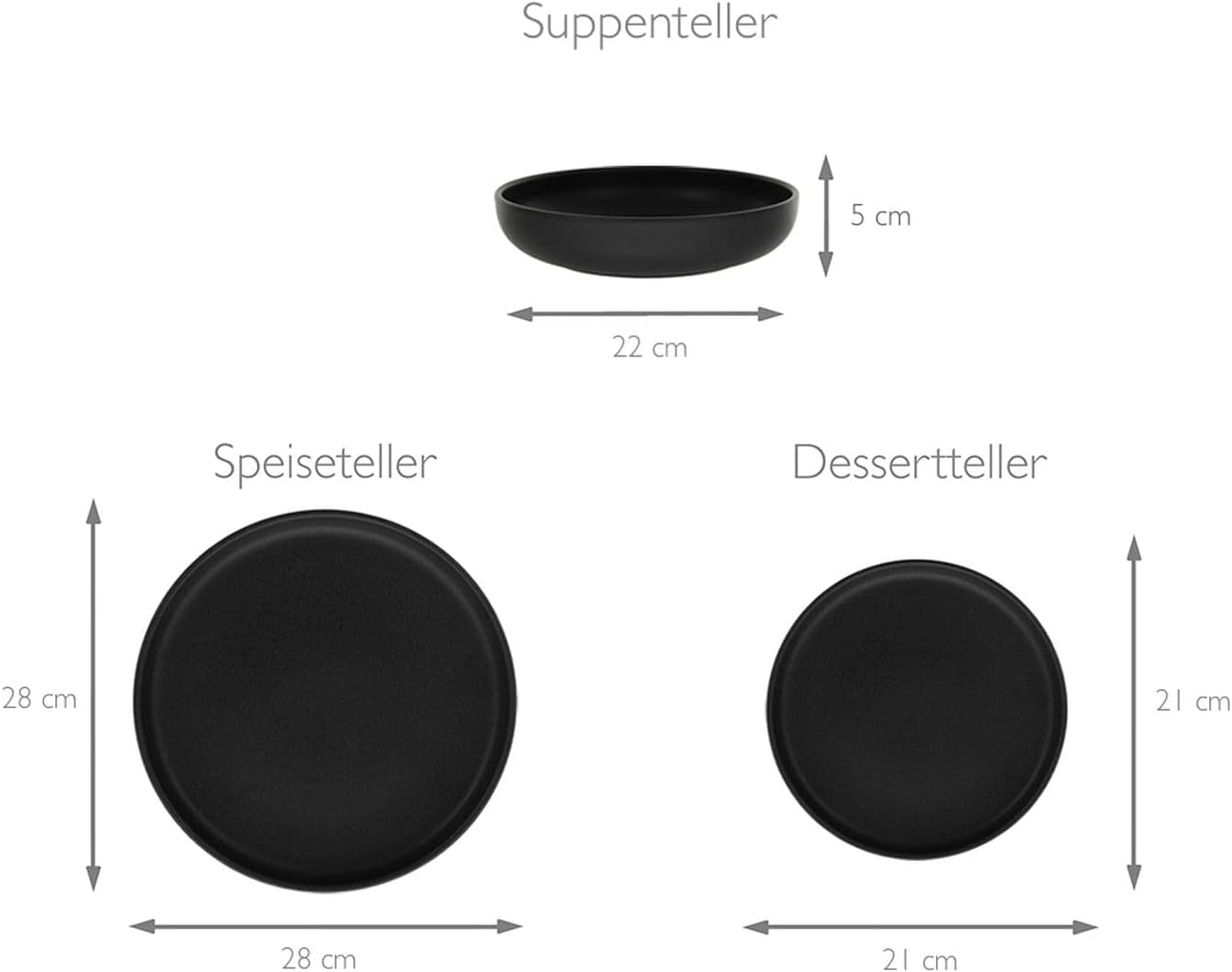 Creatable, 22979, Serie Uno NOIR, 12-Teiliges Geschirrset, Teller Set Aus Steinzeug, Spülmaschinen- Und Mikrowellengeeignet, Made in Portugal Vaisselle Sets Naty Shop