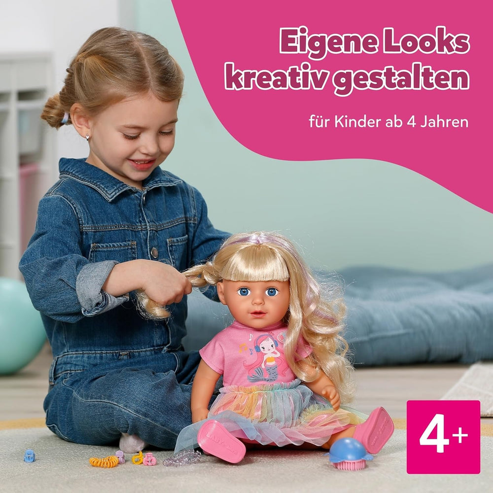 BABY born Carla - 43 cm große Puppe - Hochwertiges Blondes Haar mit Strähnen - Benötigt Keine Batterien - Geeignet für Kinder ab 4 Jahren - Inkl. 7 Accessoires