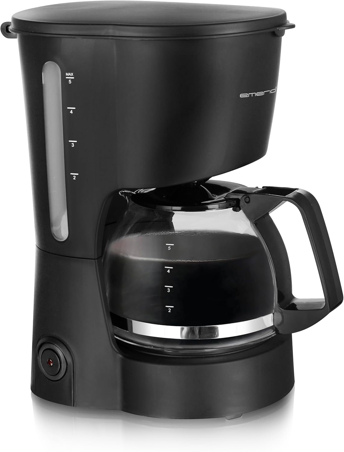 Emerio CME-122933, Cafetière filtre, 1,25 L pour jusqu'à 10 tasses de café frais, filtre amovible permanent, fonction anti-goutte, carafe en verre, arrêt automatique, 1000 watts, noir/argent