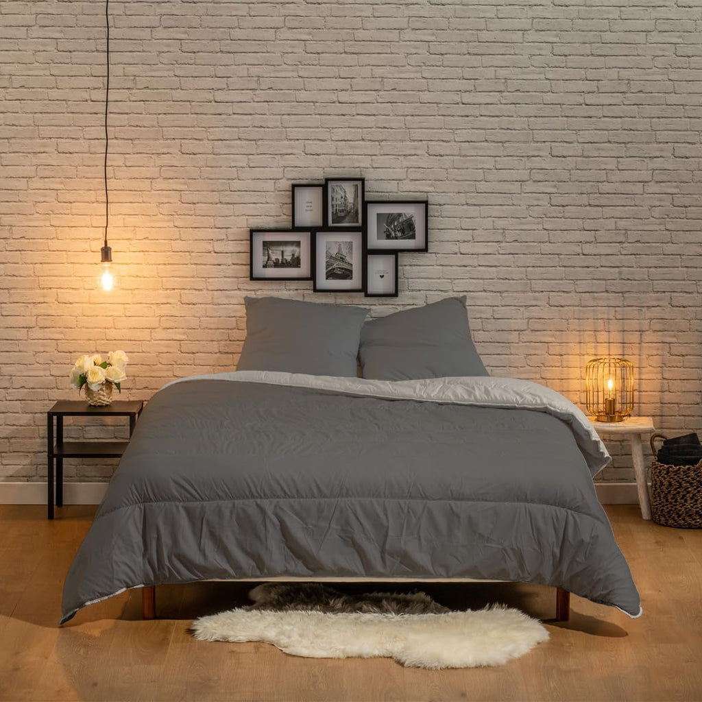 Bleu Câlin plapumă reversibilă bicoloră pentru 2 persoane, microfibră, burgundy/pepper, 220X240 cm Plapumi si pilote Naty Shop Grafit/argilă refractară 220 X 240 Cm