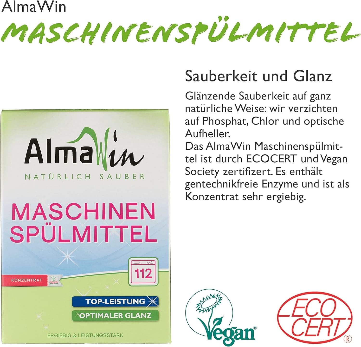 Almawin eco, poudre à vaisselle 2,8kg, 112 lavages, dosable pour différentes quantités de vaisselle Naty Shop