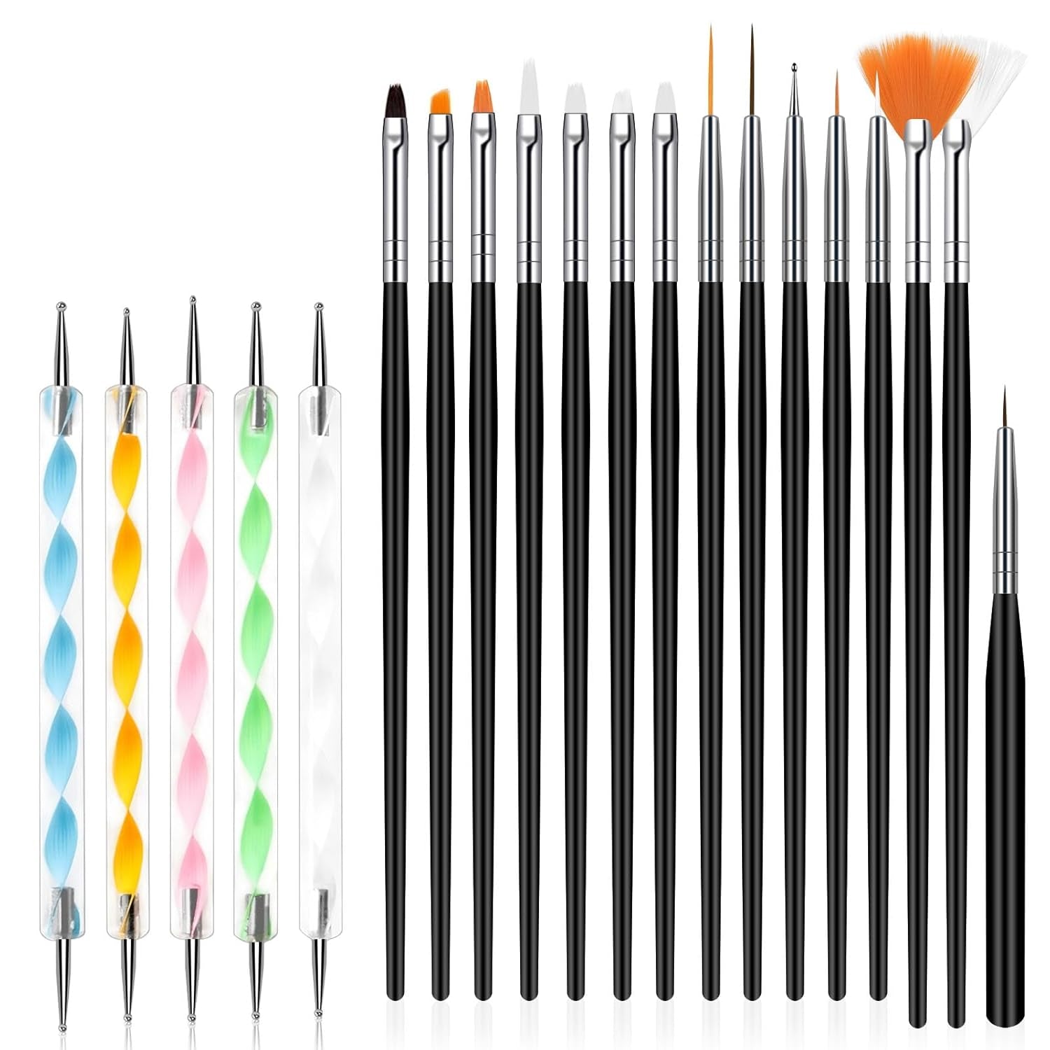 URAQT 20 pièces ensemble de pinceaux à ongles, pinceau à ongles, pinceau à ongles en acrylique, stylo à ongles professionnel pour vernis à ongles gel UV, design d'ongles