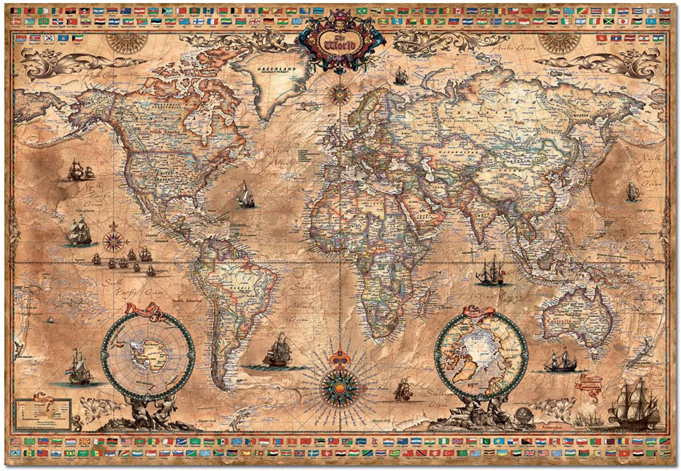 Educa - Puzzle 1000 pièces pour adultes | Ancienne carte du monde, puzzle 1000 pièces pour adultes et enfants à partir de 14 ans, carte (15159) Puzzle Naty Shop